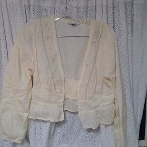 American Eagle Outfitters Ivory Lace Trim Top